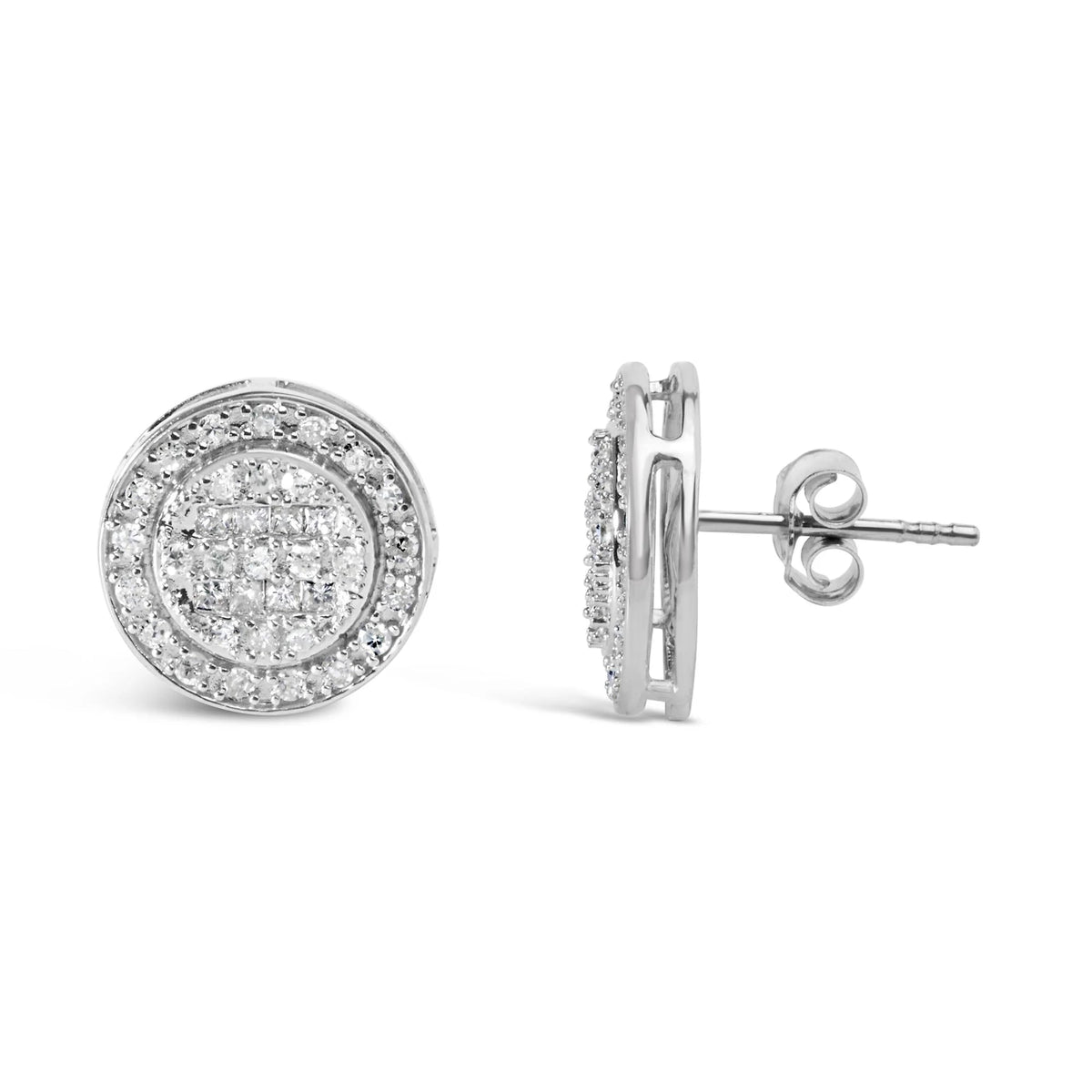 10K White Gold 3/4 Cttw Diamond Composite with Halo Stud Earrings (H - I Color, SI1 - SI2 Clarity) - LinkagejewelrydesignLinkagejewelrydesign