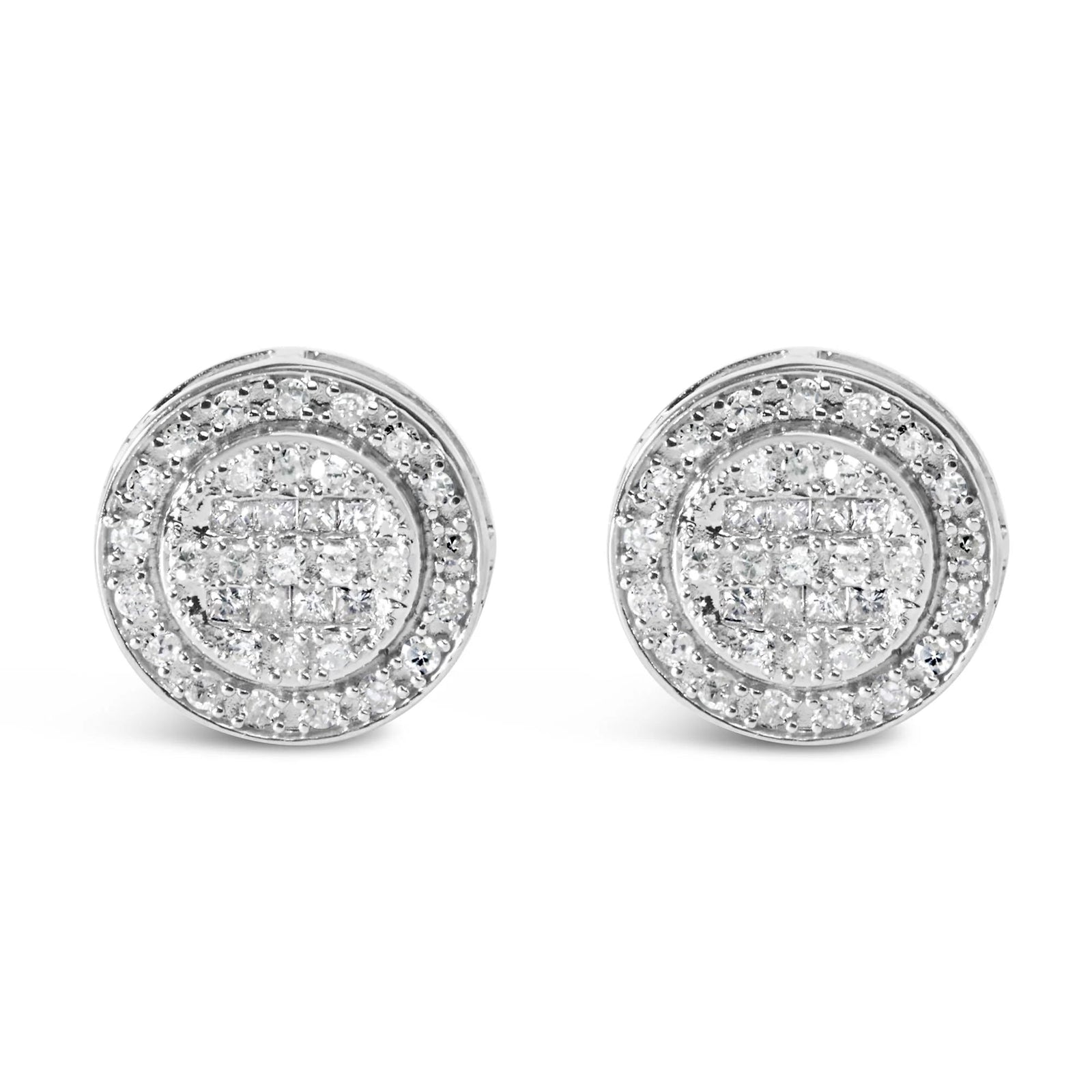 10K White Gold 3/4 Cttw Diamond Composite with Halo Stud Earrings (H - I Color, SI1 - SI2 Clarity) - LinkagejewelrydesignLinkagejewelrydesign