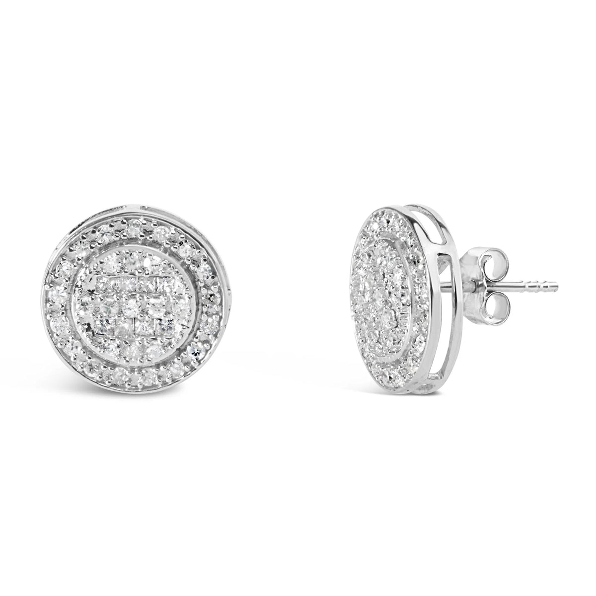 10K White Gold 3/4 Cttw Diamond Composite with Halo Stud Earrings (H - I Color, SI1 - SI2 Clarity) - LinkagejewelrydesignLinkagejewelrydesign