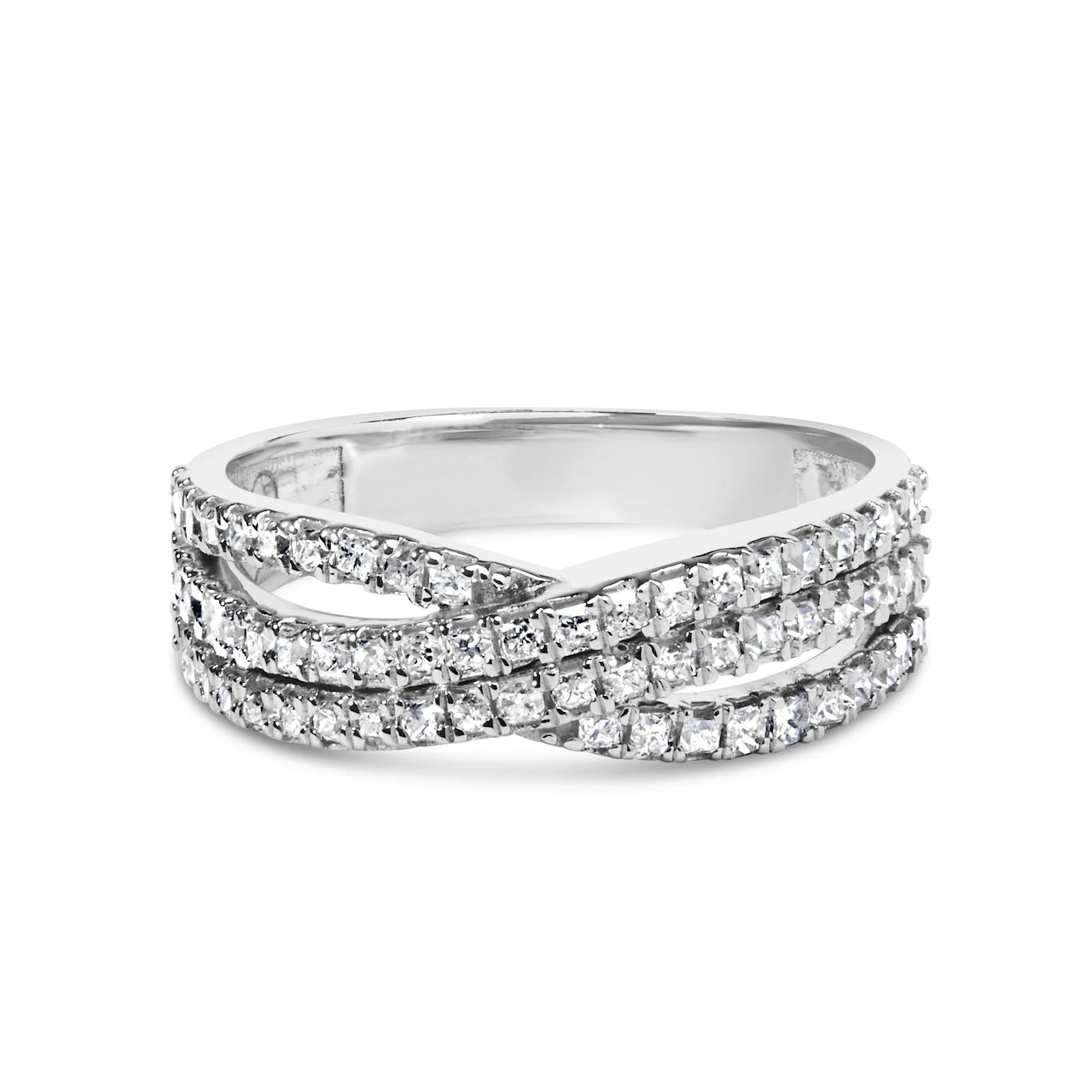 10K White Gold 3/4 Cttw Princess Natural Diamond Split Shank and Weave Band Ring (H - I Color, SI1 - SI2 Clarity) - LinkagejewelrydesignLinkagejewelrydesign