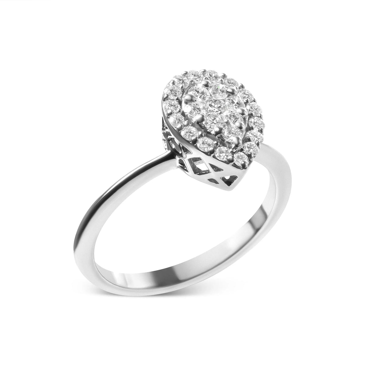 10K White Gold 3/8 Cttw Round - Cut Lab Grown Diamond Cluster Pear Promise Ring (G - H Color, VS2 - SI1 Clarity) - LinkagejewelrydesignLinkagejewelrydesign