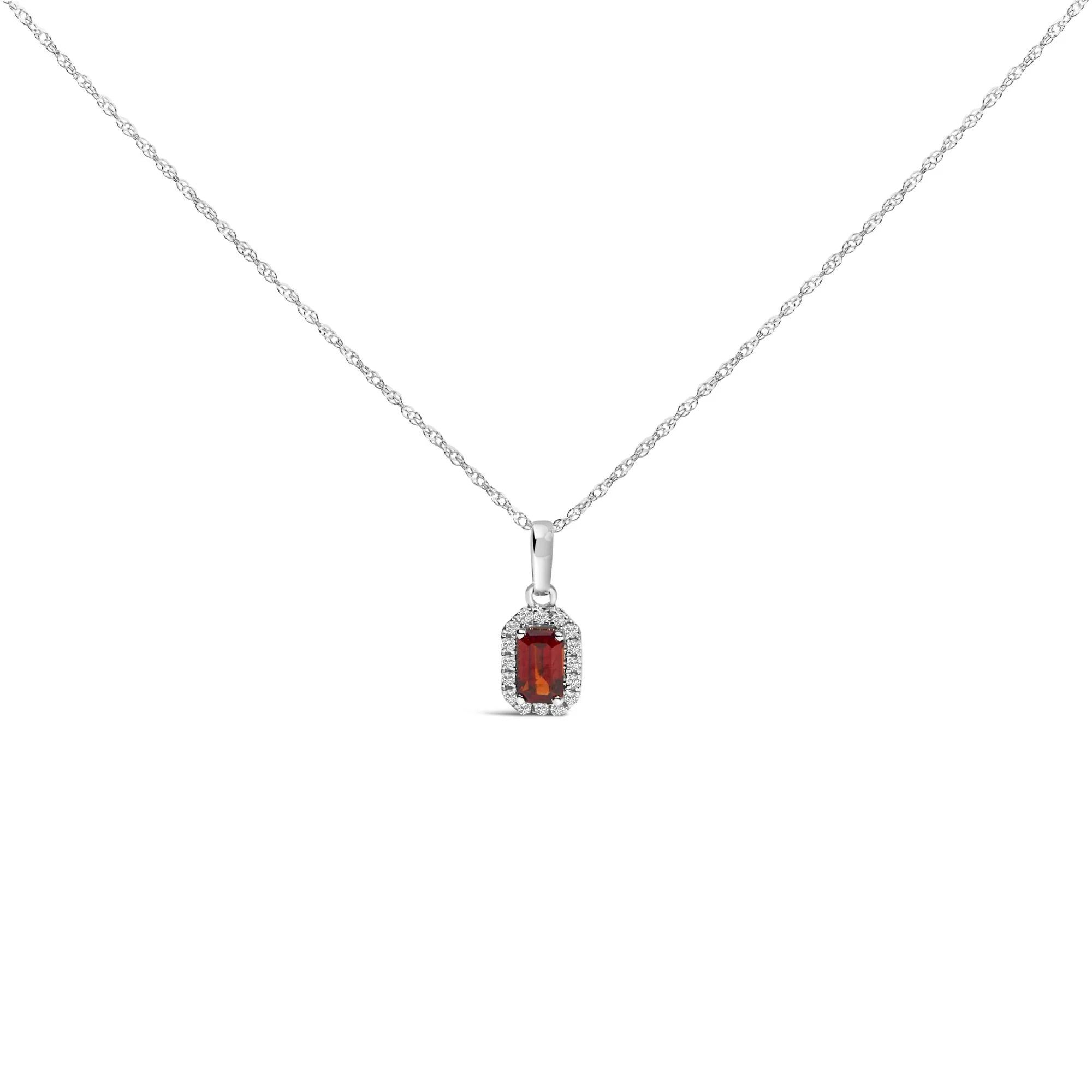 10K White Gold 5x3mm Gemstone and Diamond Accent Halo Octagonal Shape 18" Pendant Necklace (I - J Color, I1 - I2 Clarity) - LinkagejewelrydesignLinkagejewelrydesign