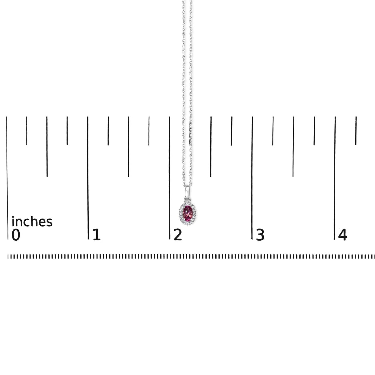 10K White Gold 5x3mm Gemstone and Diamond Accent Halo Oval Shape 18&quot; Pendant Necklace (I - J Color, I1 - I2 Clarity) - LinkagejewelrydesignLinkagejewelrydesign