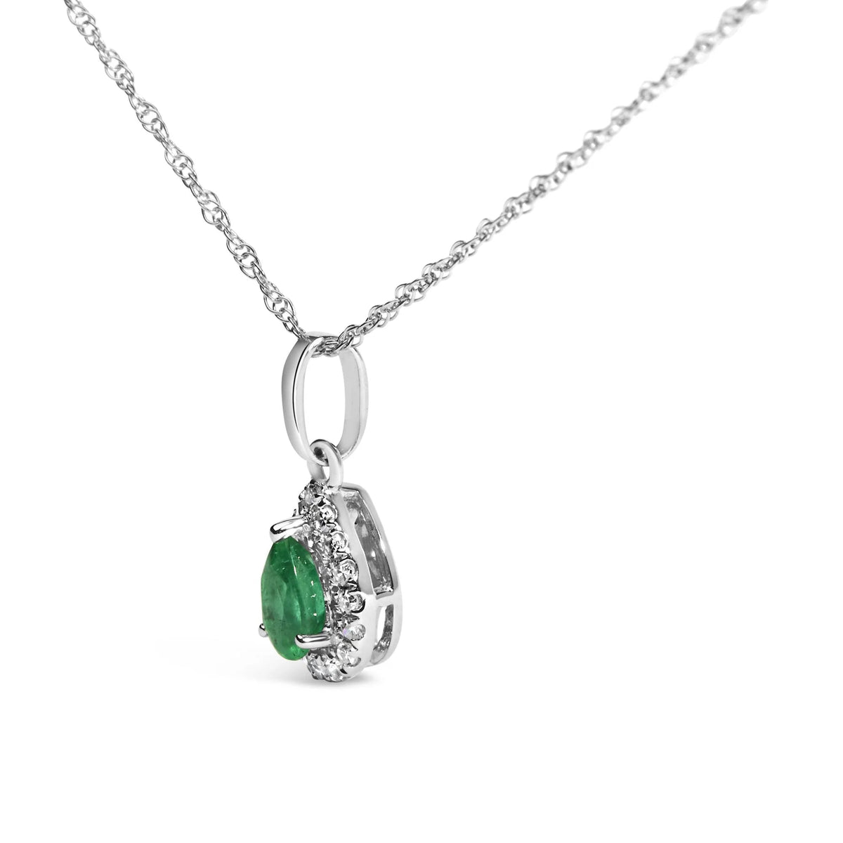 10K White Gold 5x3mm Gemstone and Diamond Accent Halo Pear Shape 18&quot; Pendant Necklace (I - J Color, I1 - I2 Clarity) - LinkagejewelrydesignLinkagejewelrydesign