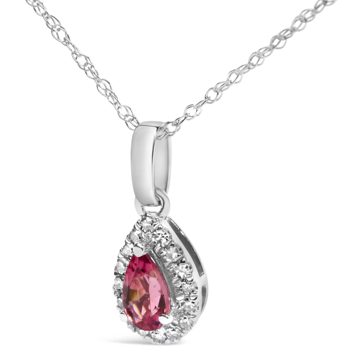 10K White Gold 5x3mm Gemstone and Diamond Accent Halo Pear Shape 18&quot; Pendant Necklace (I - J Color, I1 - I2 Clarity) - LinkagejewelrydesignLinkagejewelrydesign