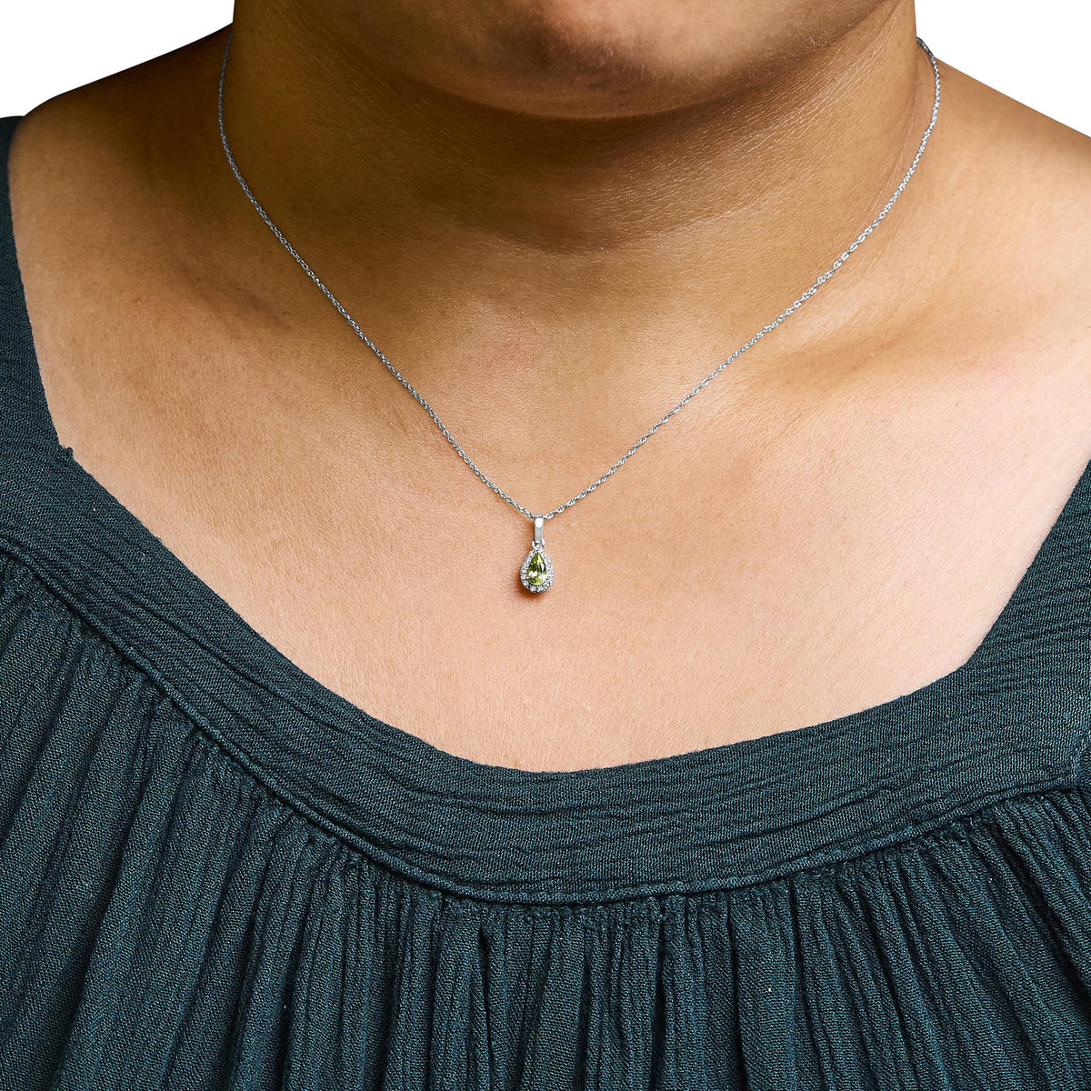 10K White Gold 5x3mm Gemstone and Diamond Accent Halo Pear Shape 18&quot; Pendant Necklace (I - J Color, I1 - I2 Clarity) - LinkagejewelrydesignLinkagejewelrydesign