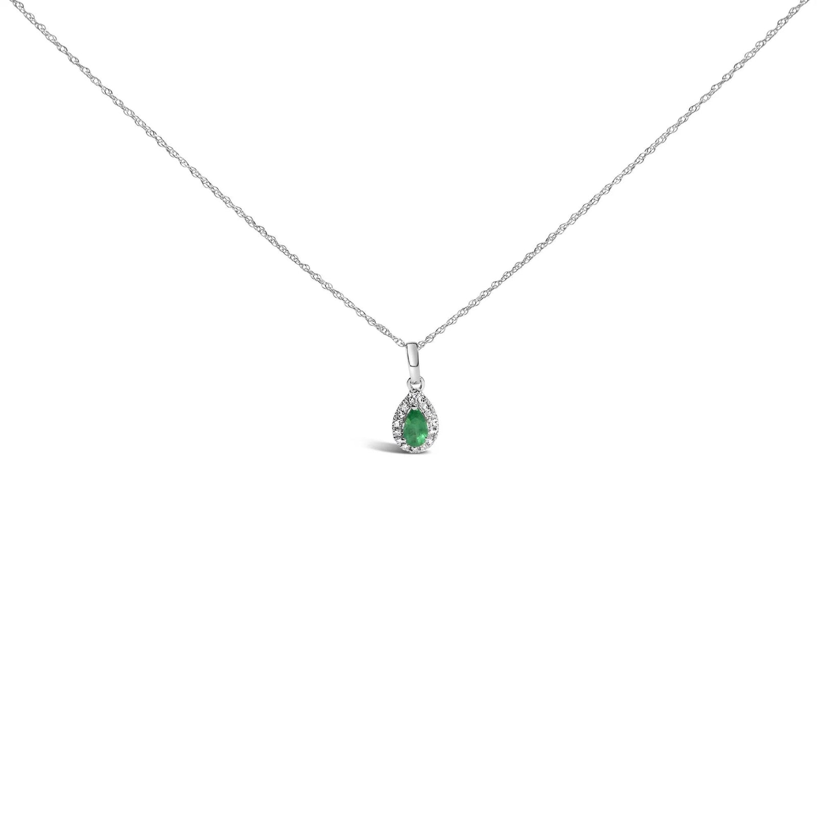 10K White Gold 5x3mm Gemstone and Diamond Accent Halo Pear Shape 18" Pendant Necklace (I - J Color, I1 - I2 Clarity) - LinkagejewelrydesignLinkagejewelrydesign
