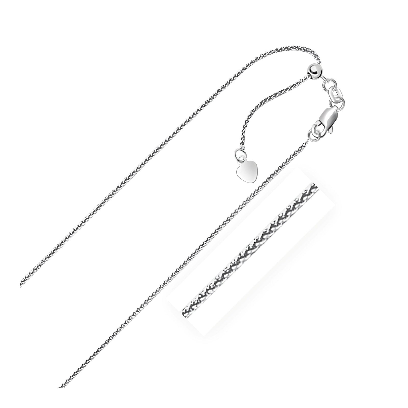 10k White Gold Adjustable Wheat Chain (1.00 mm) - LinkagejewelrydesignLinkagejewelrydesign