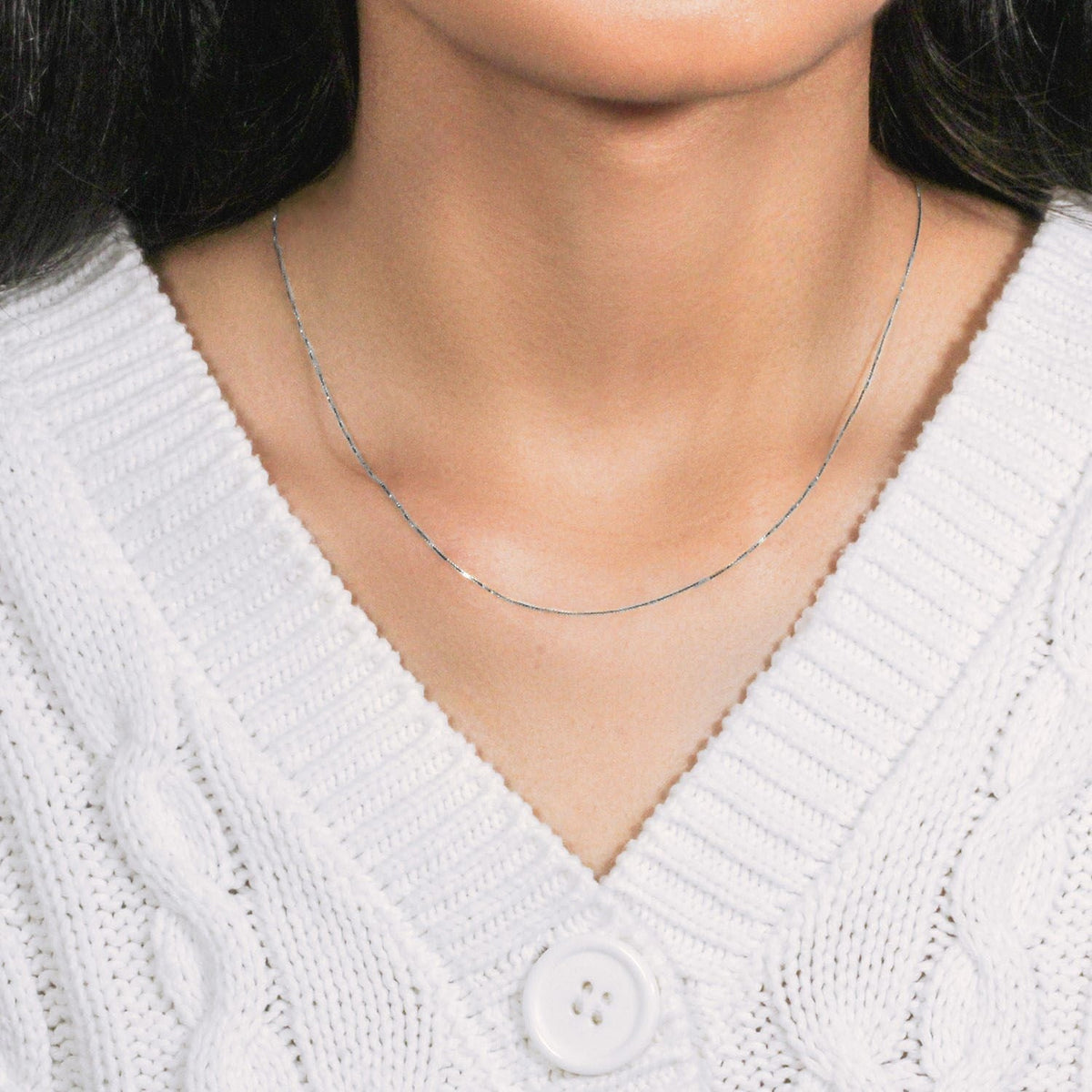 10k White Gold Classic Box Chain 0.6mm - LinkagejewelrydesignLinkagejewelrydesign