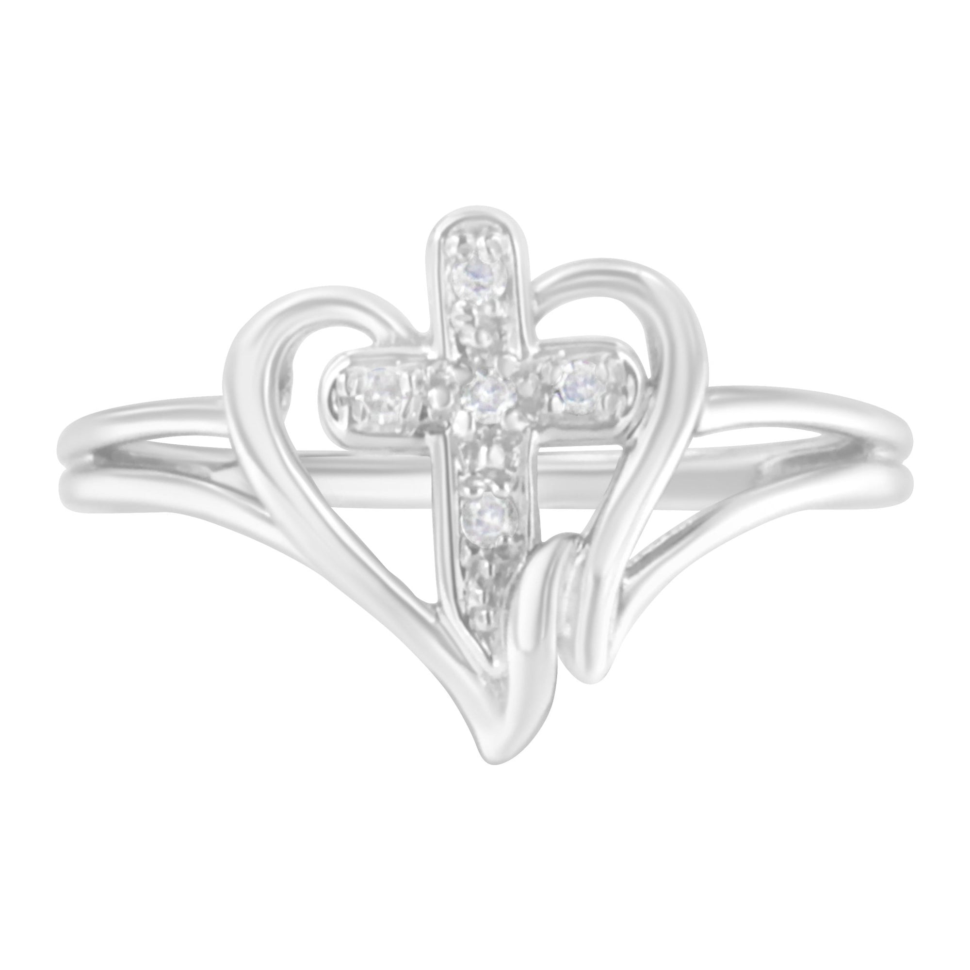 10K White Gold Diamond - Accented Cross & Open Heart Promise Fashion Ring (H - I Color, I1 - I2 Clarity) - LinkagejewelrydesignLinkagejewelrydesign