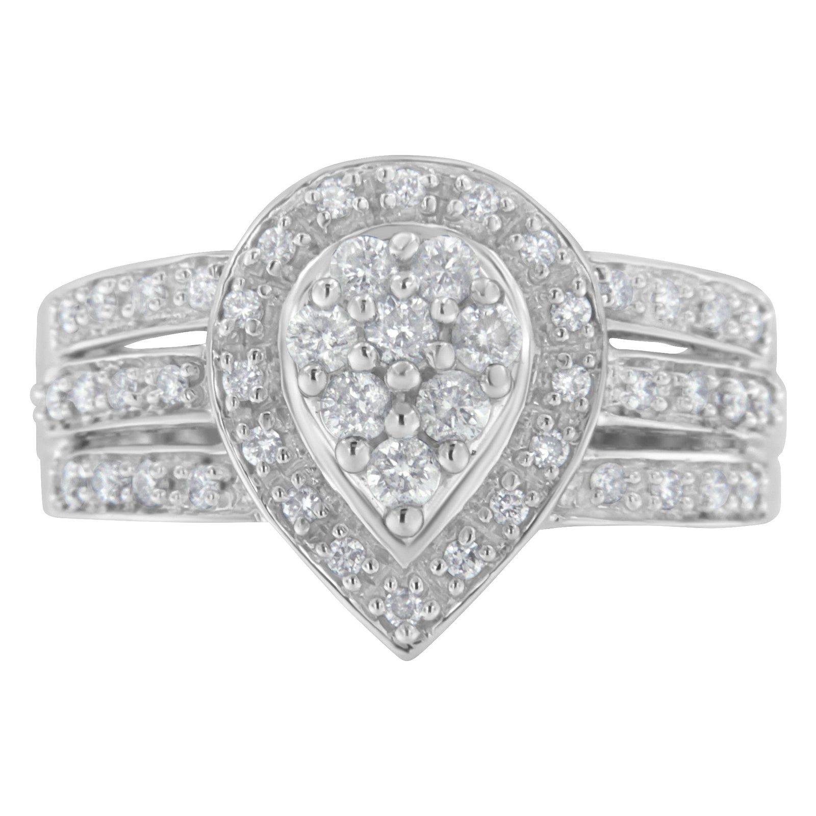 10K White Gold Diamond Cocktail Teardrop Ring (1/2 Cttw, H - I Color, SI2 - I1 Clarity) - LinkagejewelrydesignLinkagejewelrydesign