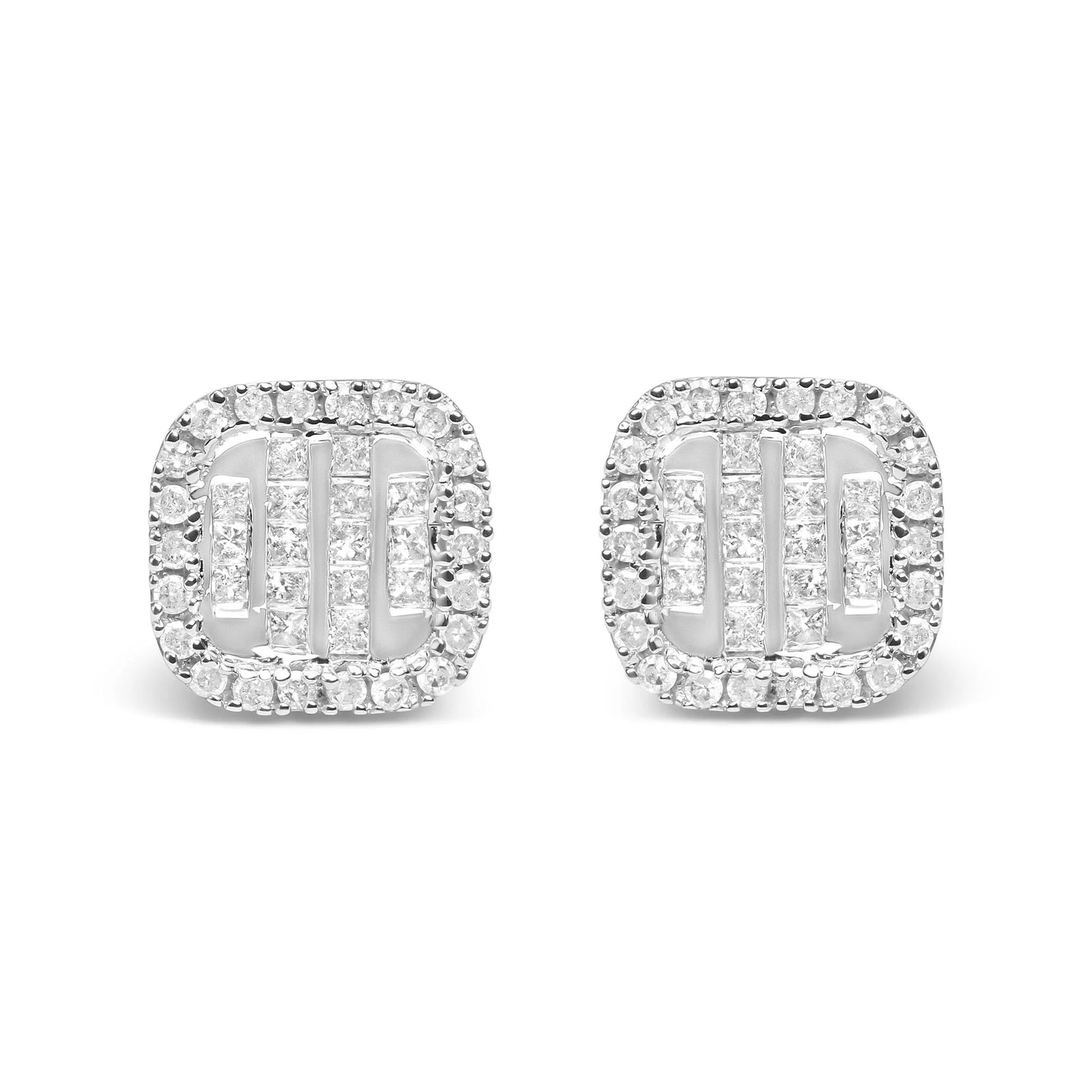 10K White Gold Invisible Set 1/2 Cttw Diamond Composite and Halo Stud Earrings (H - I Color, I1 - I2 Clarity) - LinkagejewelrydesignLinkagejewelrydesign