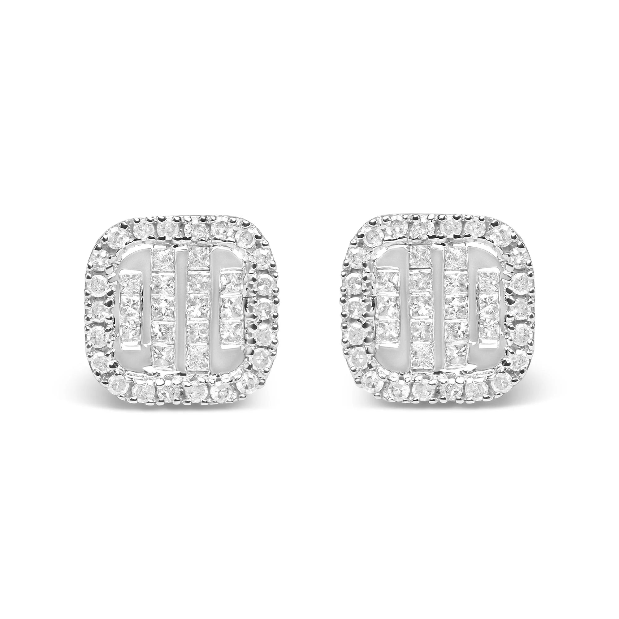 10K White Gold Invisible Set 1/2 Cttw Diamond Composite and Halo Stud Earrings (H - I Color, I1 - I2 Clarity) - LinkagejewelrydesignLinkagejewelrydesign