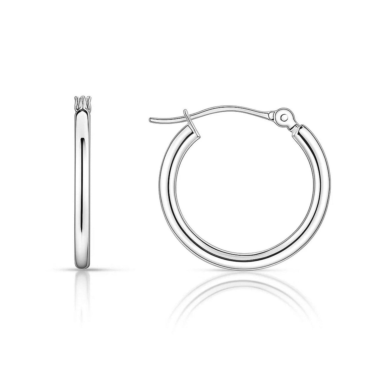 10k White Gold Polished Hoop Earrings (15 mm) - LinkagejewelrydesignLinkagejewelrydesign