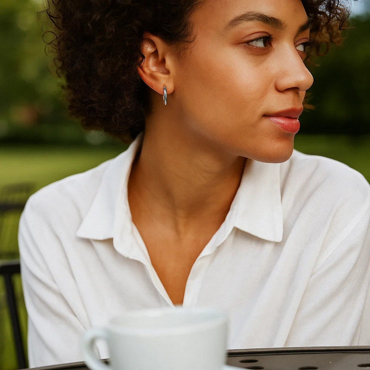 10k White Gold Polished Hoop Earrings (15 mm) - LinkagejewelrydesignLinkagejewelrydesign