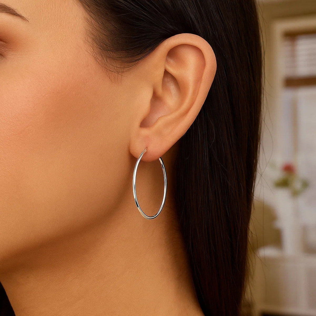 10k White Gold Polished Hoop Earrings (1.5x30mm) - LinkagejewelrydesignLinkagejewelrydesign