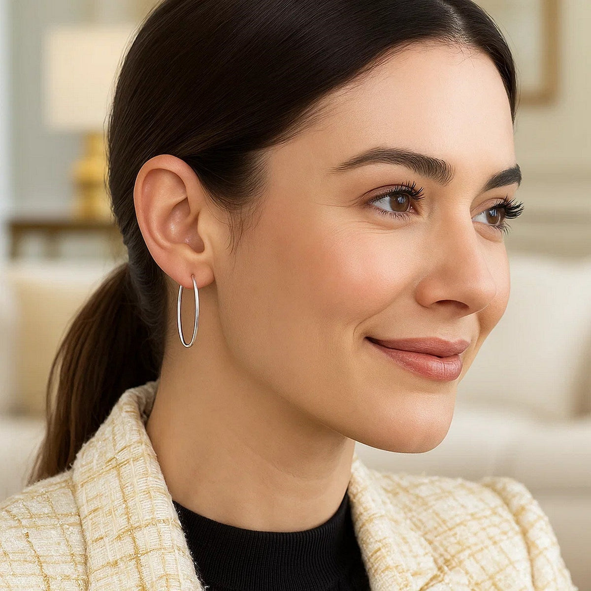 10k White Gold Polished Hoop Earrings (1.5x30mm) - LinkagejewelrydesignLinkagejewelrydesign