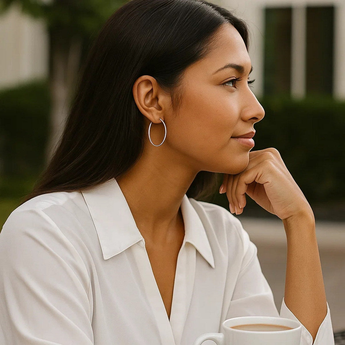 10k White Gold Polished Hoop Earrings (1.5x30mm) - LinkagejewelrydesignLinkagejewelrydesign