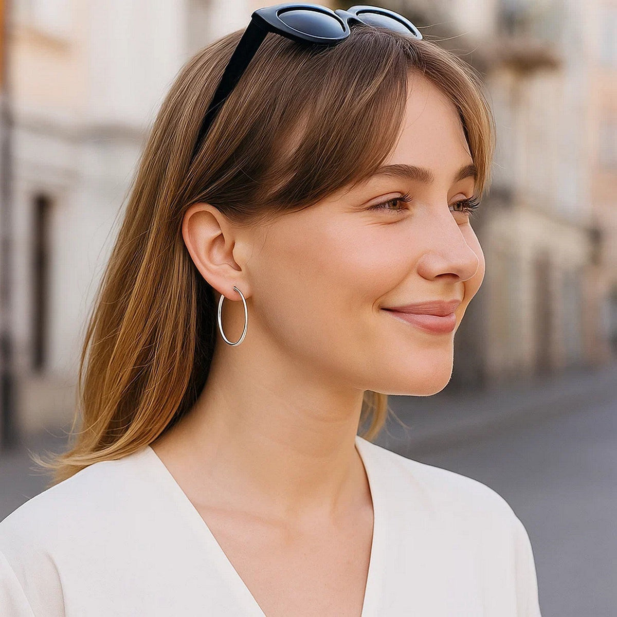 10k White Gold Polished Hoop Earrings (1.5x30mm) - LinkagejewelrydesignLinkagejewelrydesign