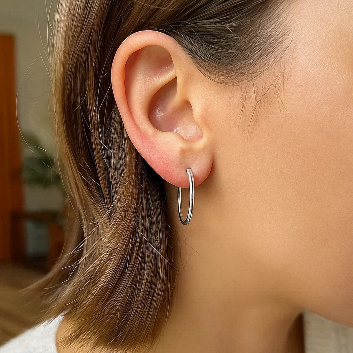 10k White Gold Polished Hoop Earrings (25 mm) - LinkagejewelrydesignLinkagejewelrydesign