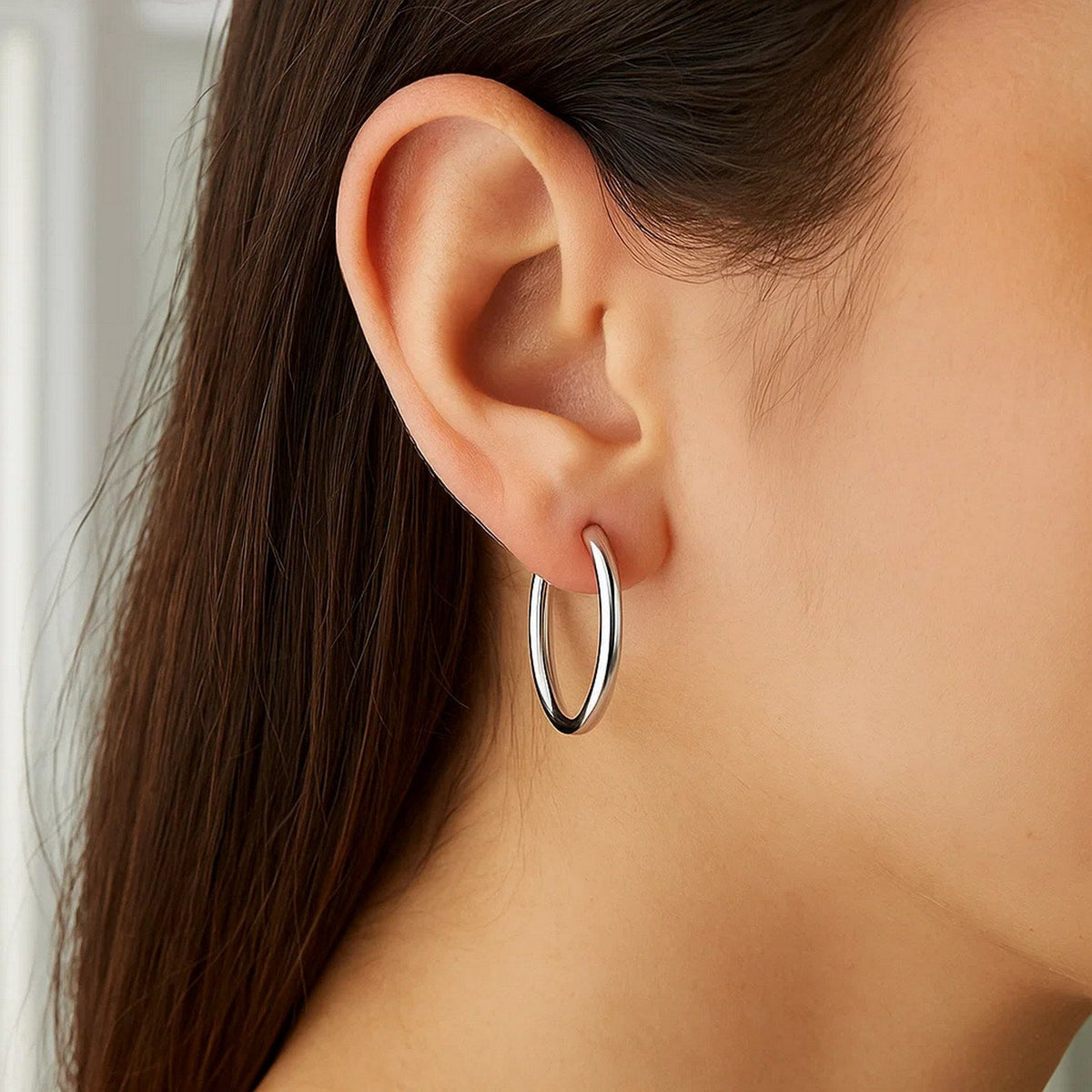 10k White Gold Polished Hoop Earrings (25 mm) - LinkagejewelrydesignLinkagejewelrydesign