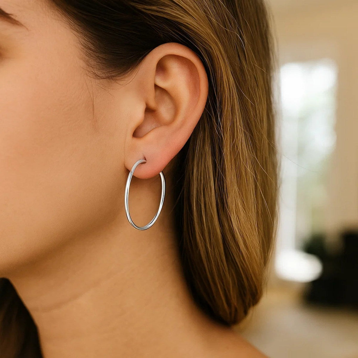 10k White Gold Polished Hoop Earrings (2x30 mm) - LinkagejewelrydesignLinkagejewelrydesign