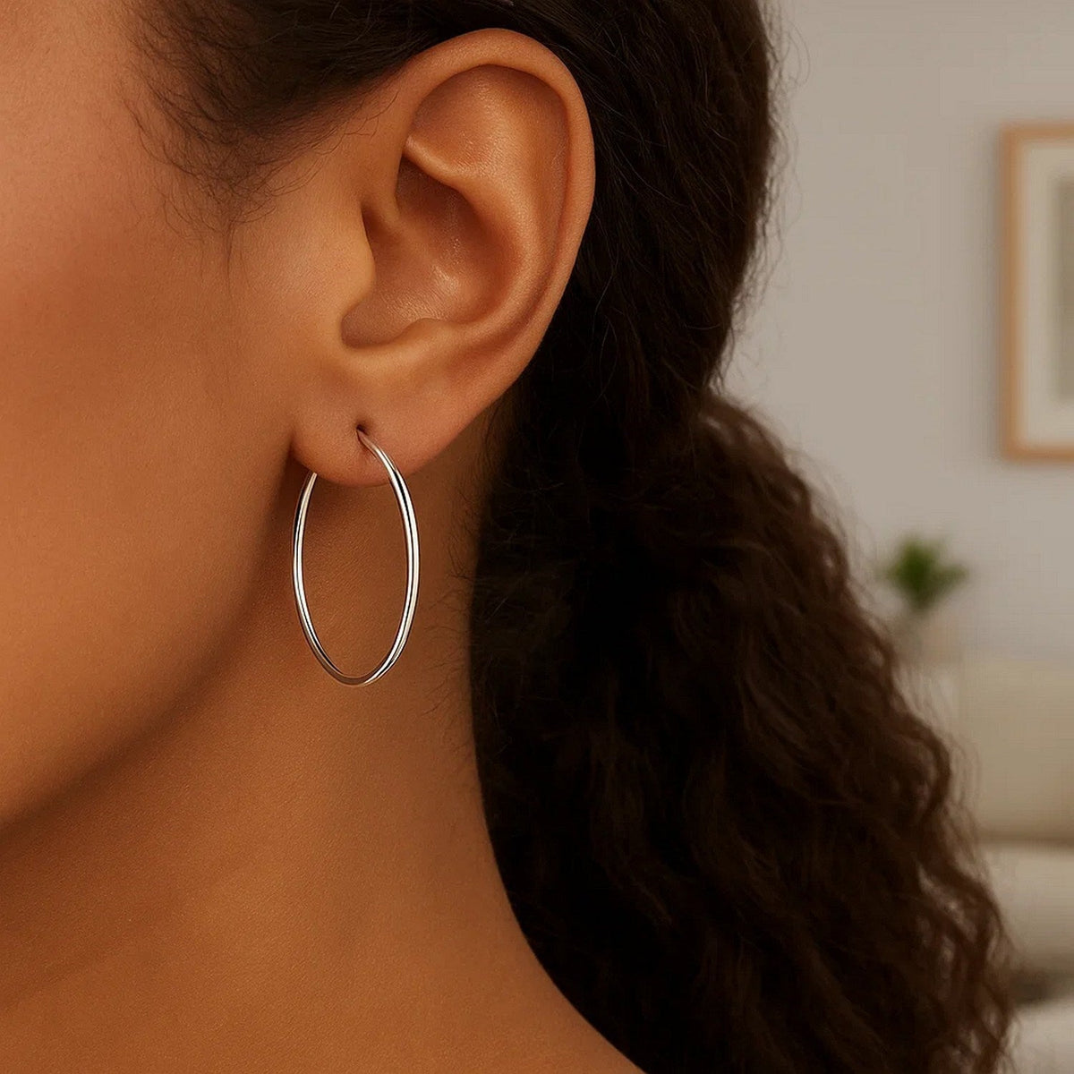 10k White Gold Polished Hoop Earrings (2x40 mm) - LinkagejewelrydesignLinkagejewelrydesign