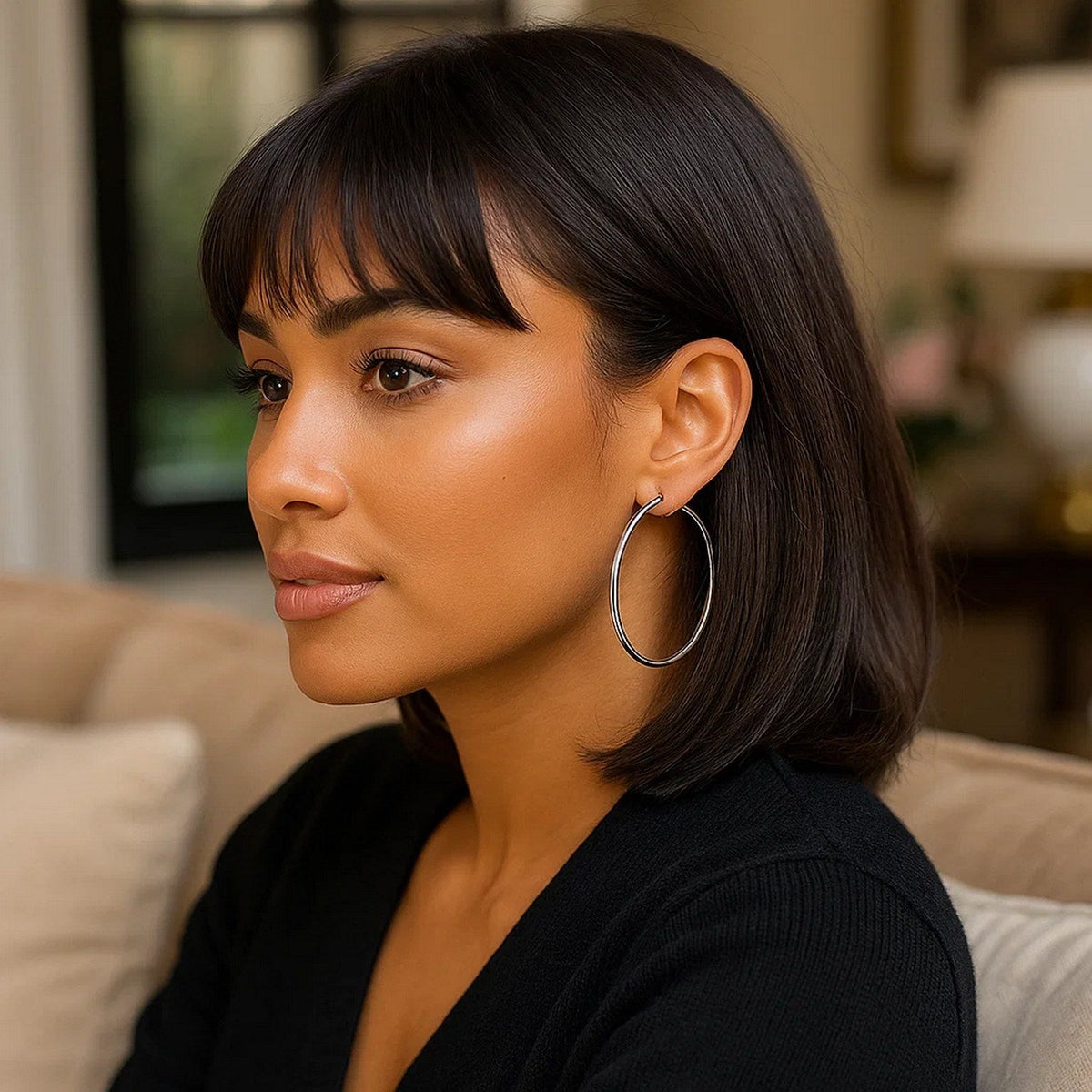 10k White Gold Polished Hoop Earrings (2x50mm) - LinkagejewelrydesignLinkagejewelrydesign