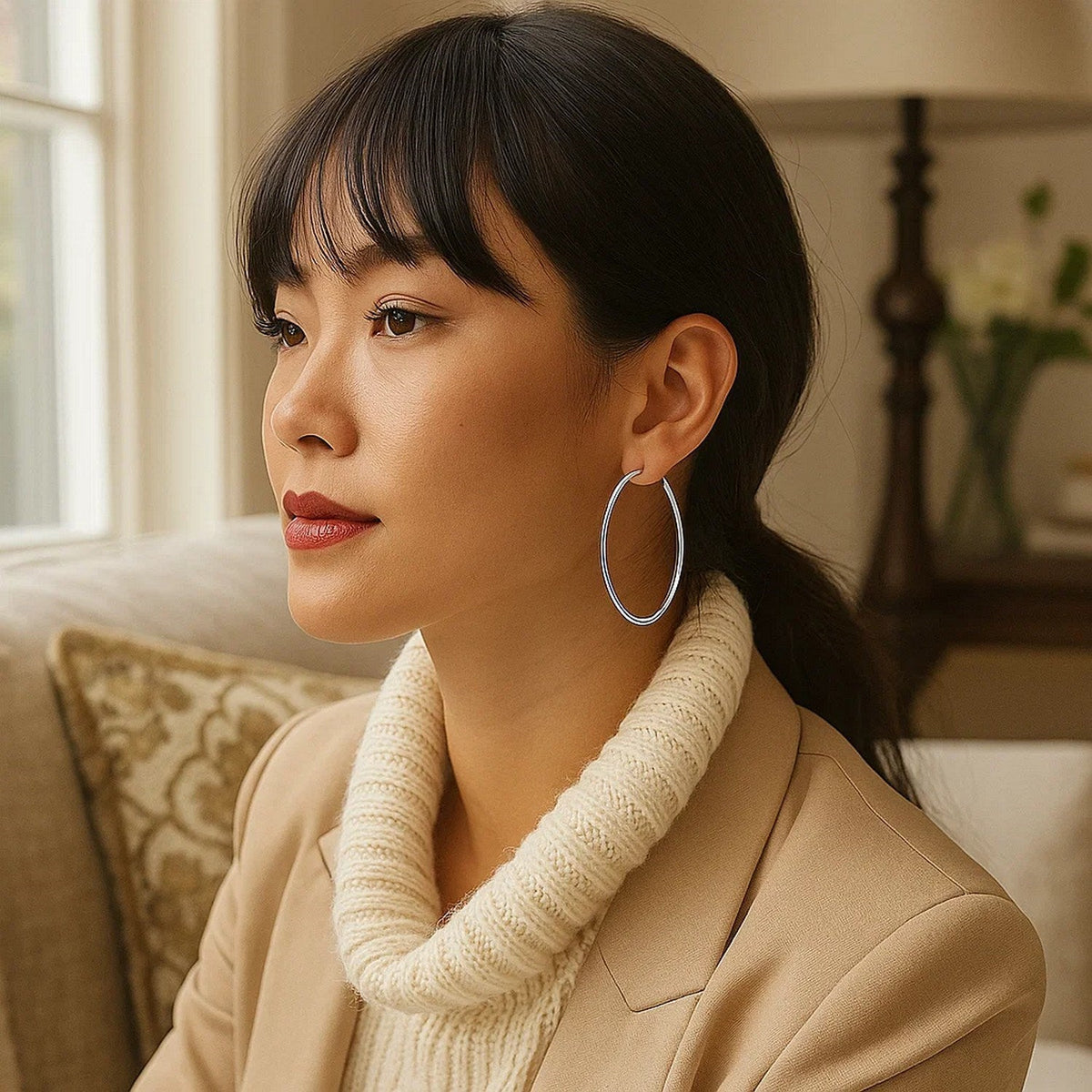 10k White Gold Polished Hoop Earrings (2x50mm) - LinkagejewelrydesignLinkagejewelrydesign