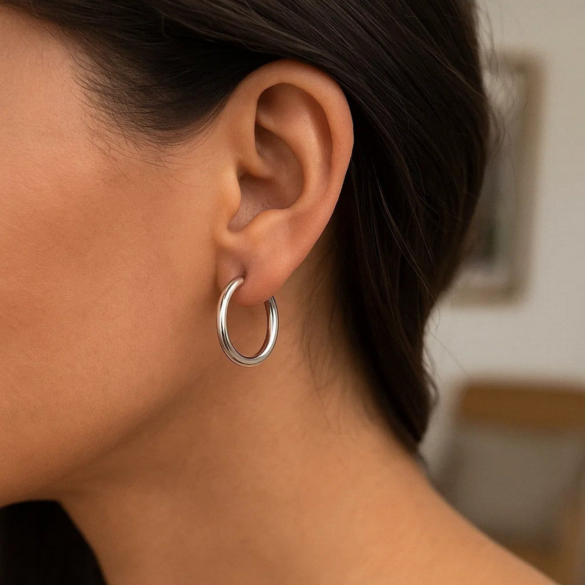 10k White Gold Polished Hoop Earrings (3x15mm) - LinkagejewelrydesignLinkagejewelrydesign