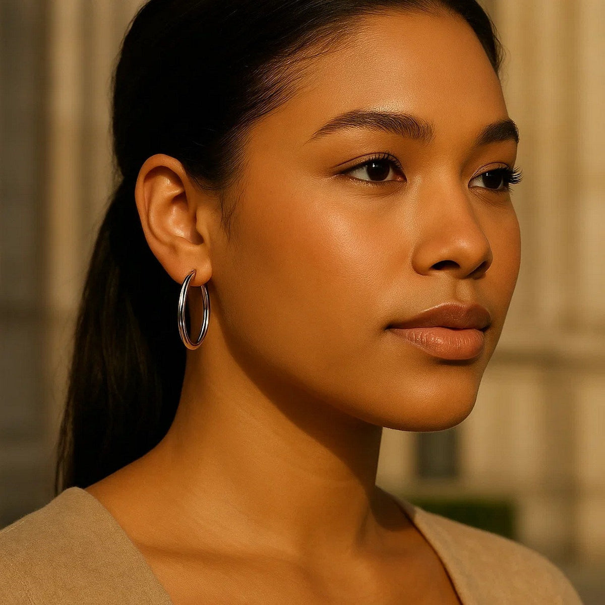 10k White Gold Polished Hoop Earrings (3x30mm) - LinkagejewelrydesignLinkagejewelrydesign