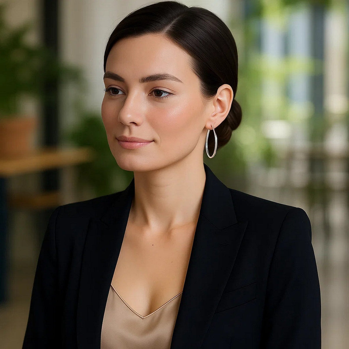 10k White Gold Polished Hoop Earrings (40mm) - LinkagejewelrydesignLinkagejewelrydesign