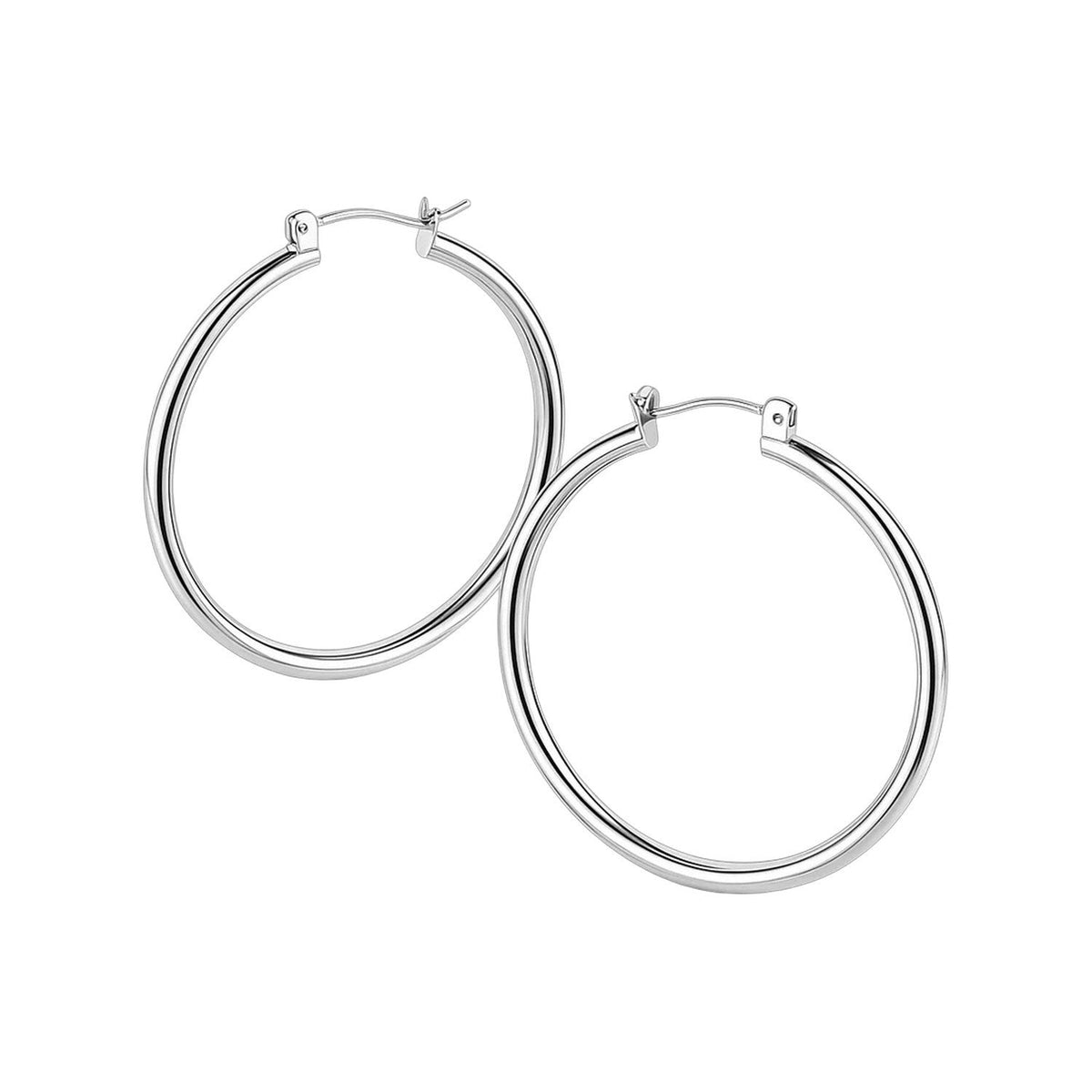 10k White Gold Polished Hoop Earrings (40mm) - LinkagejewelrydesignLinkagejewelrydesign