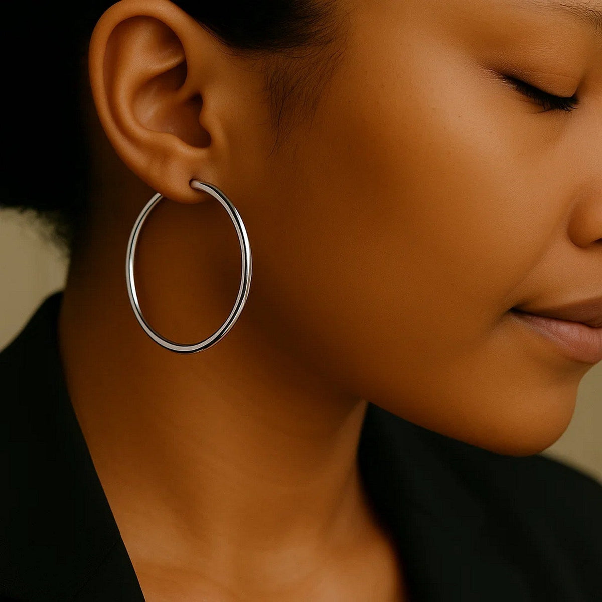 10k White Gold Polished Hoop Earrings (40mm) - LinkagejewelrydesignLinkagejewelrydesign