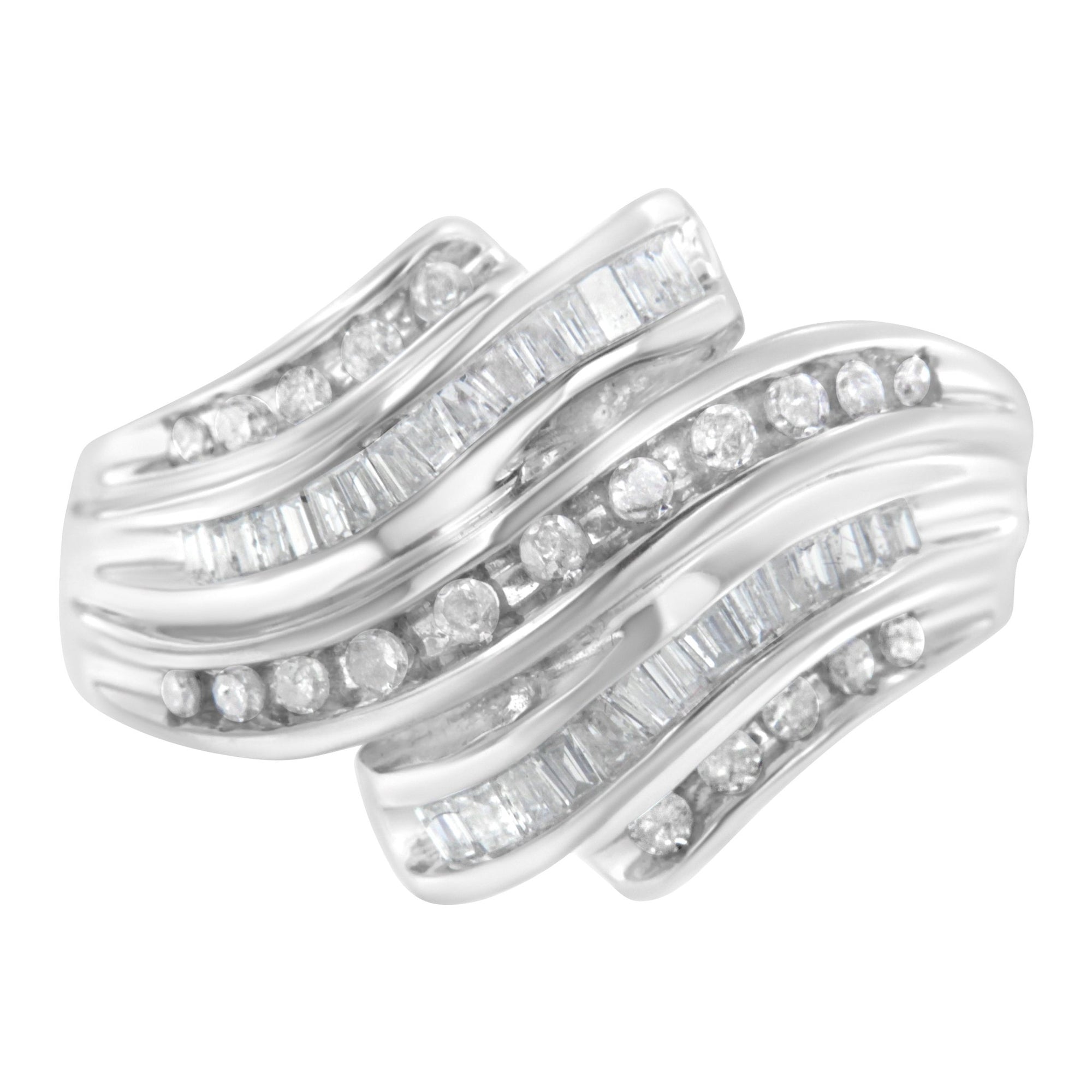 10K White Gold Round and Baguette Cut Diamond Channel Ring (3/4 Cttw, H - I Color, SI2 - I1 Clarity) - LinkagejewelrydesignLinkagejewelrydesign