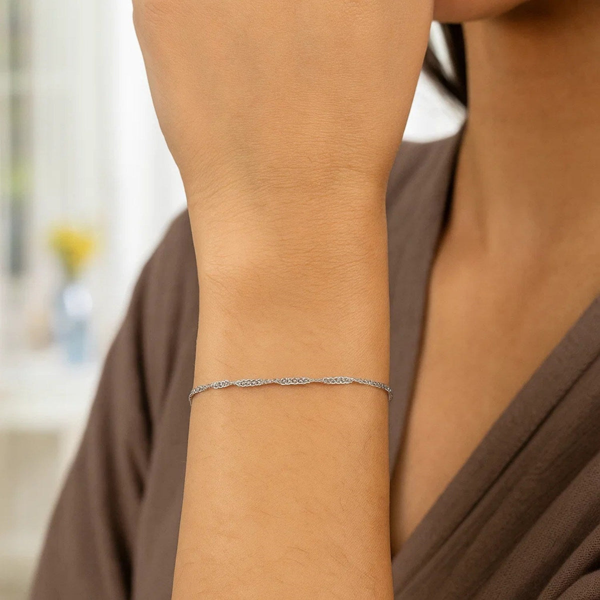 10k White Gold Singapore Bracelet 1.5mm - LinkagejewelrydesignLinkagejewelrydesign