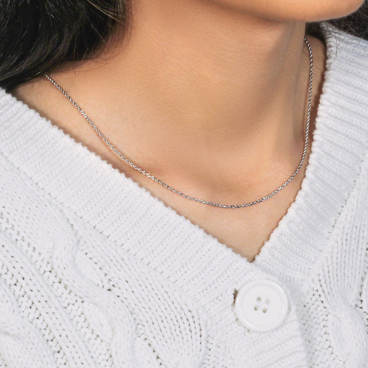 10k White Gold Solid Diamond Cut Rope Chain (1.40 mm) - LinkagejewelrydesignLinkagejewelrydesign