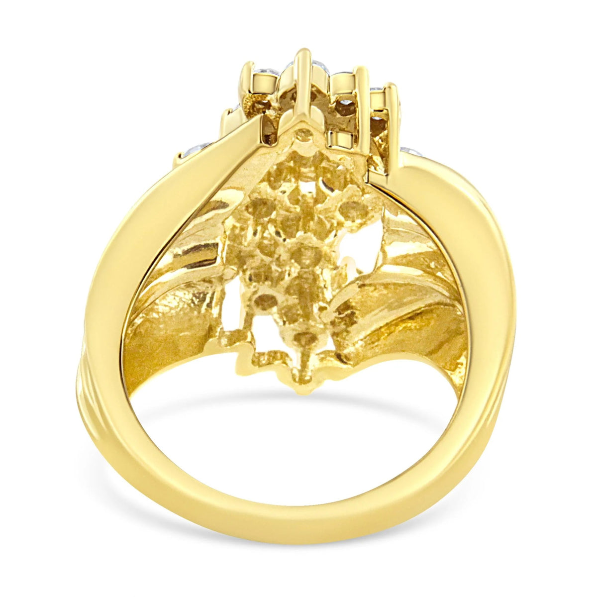 10K Yellow Gold 1 1/2 Cttw Diamond Cluster Tapered Shank Cocktail Ring Cocktail Ring (I - J Color, I1 - I2 Clarity) - LinkagejewelrydesignLinkagejewelrydesign