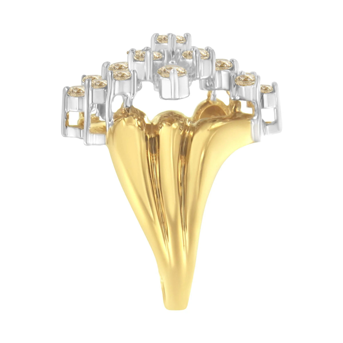 10K Yellow Gold 1 1/2 Cttw Diamond Cluster Tapered Shank Cocktail Ring Cocktail Ring (I - J Color, I1 - I2 Clarity) - LinkagejewelrydesignLinkagejewelrydesign