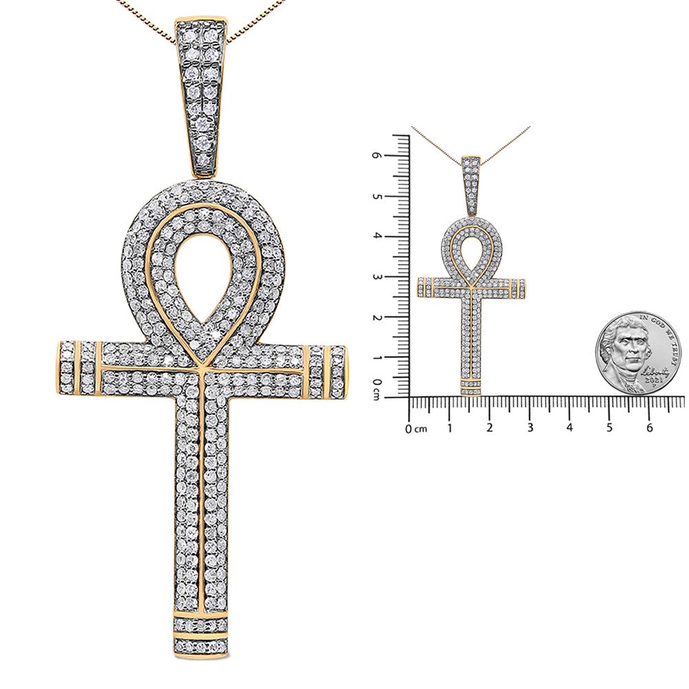 10K Yellow Gold 1 7/8 Cttw Round Diamond Ankh Cross Pendant Necklace for Men (H - I Color, SI1 - SI2 Clarity) - NO CHAIN INCLUDED - LinkagejewelrydesignLinkagejewelrydesign