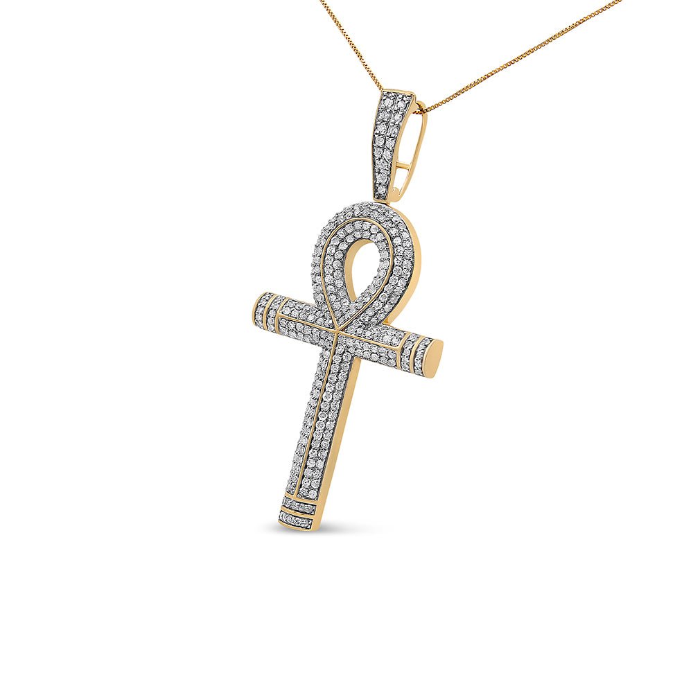 10K Yellow Gold 1 7/8 Cttw Round Diamond Ankh Cross Pendant Necklace for Men (H - I Color, SI1 - SI2 Clarity) - NO CHAIN INCLUDED - LinkagejewelrydesignLinkagejewelrydesign