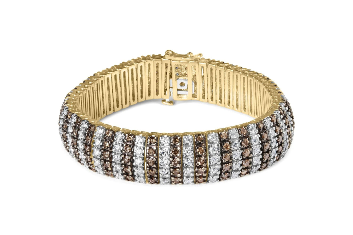 10K Yellow Gold 10 CTW 1/3 Cttw Alternating Coco Color and White Diamond 5 Row Tennis Bracelet (Brown/H - I Color, SI1 - SI2 Clarity) - Size 7.25 - LinkagejewelrydesignLinkagejewelrydesign