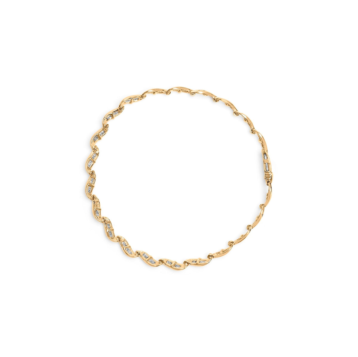 10k Yellow Gold 1.00 Cttw Baguette - Cut Diamond Spiral Link 7.50" Bracelet (I - J Color, I1 - I2 Clarity) - LinkagejewelrydesignLinkagejewelrydesign