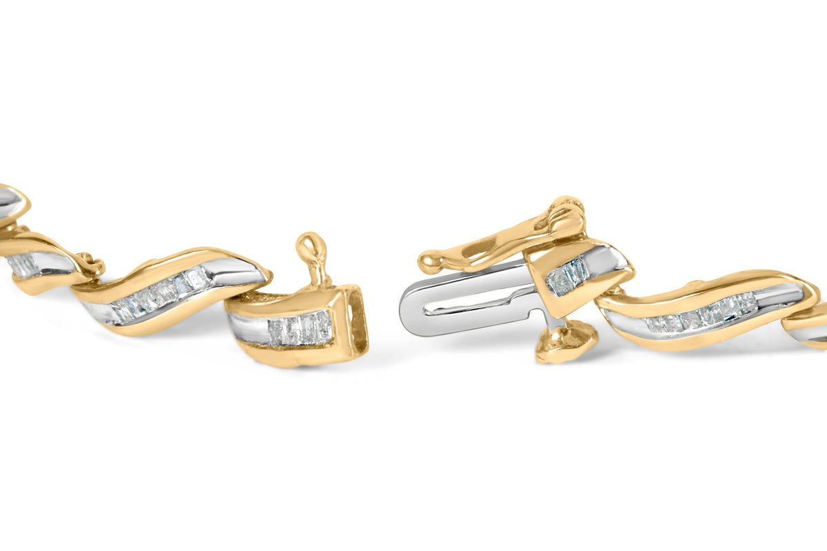 10k Yellow Gold 1.00 Cttw Baguette - Cut Diamond Spiral Link 7.50" Bracelet (I - J Color, I1 - I2 Clarity) - LinkagejewelrydesignLinkagejewelrydesign