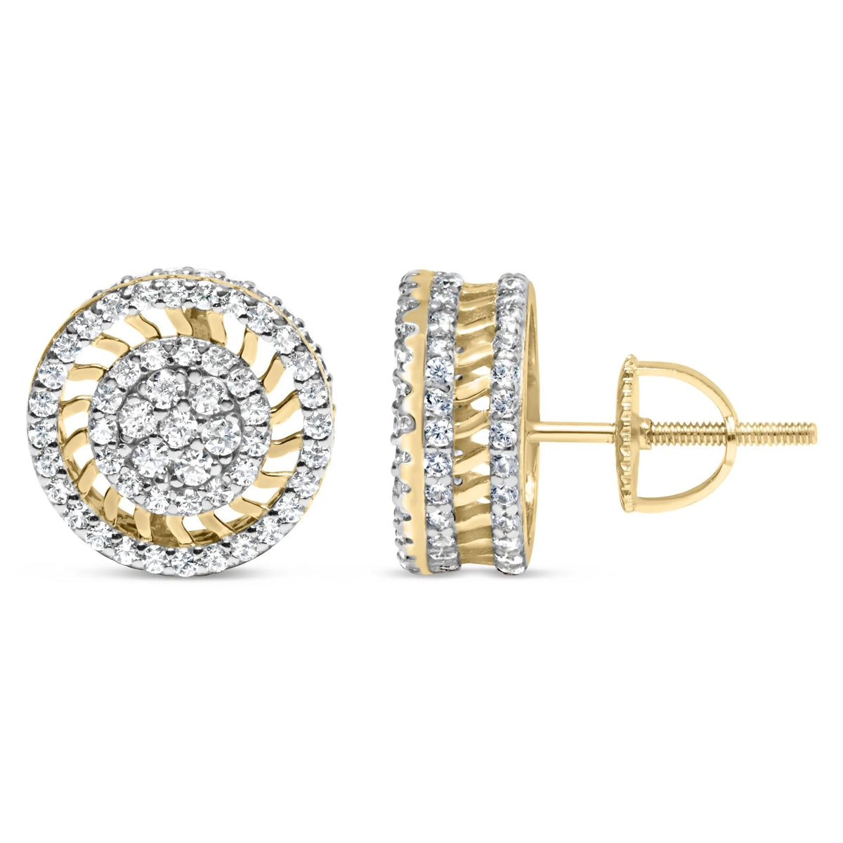 10K Yellow Gold 1.00 Cttw Diamond Halo Radiant Sunburst Stud Earrings (I - J Color, I2 - I3 Clarity) - LinkagejewelrydesignLinkagejewelrydesign