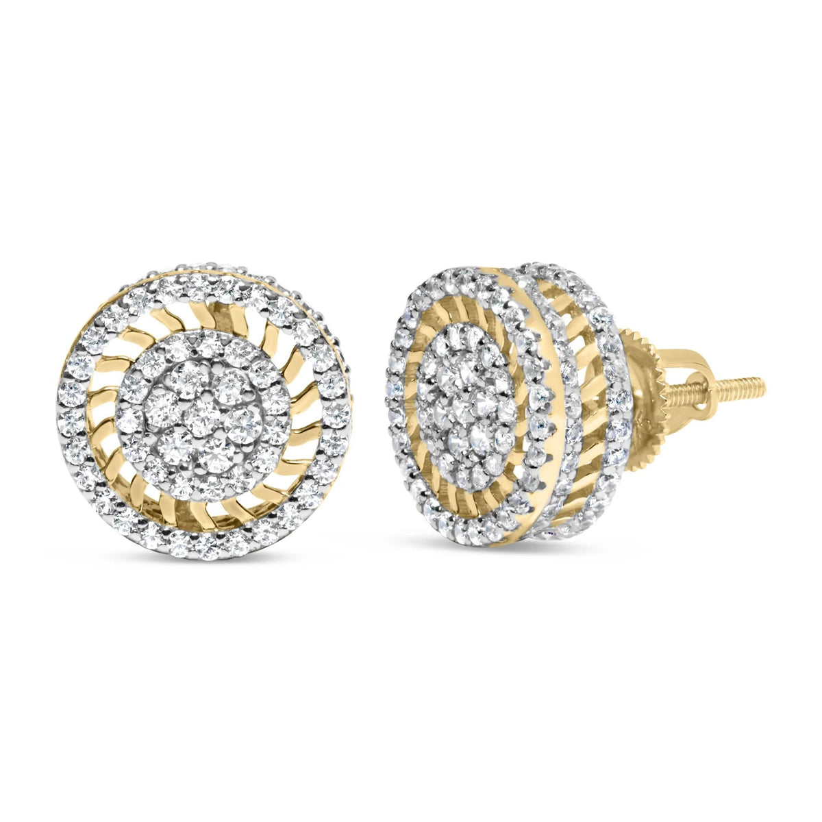 10K Yellow Gold 1.00 Cttw Diamond Halo Radiant Sunburst Stud Earrings (I - J Color, I2 - I3 Clarity) - LinkagejewelrydesignLinkagejewelrydesign