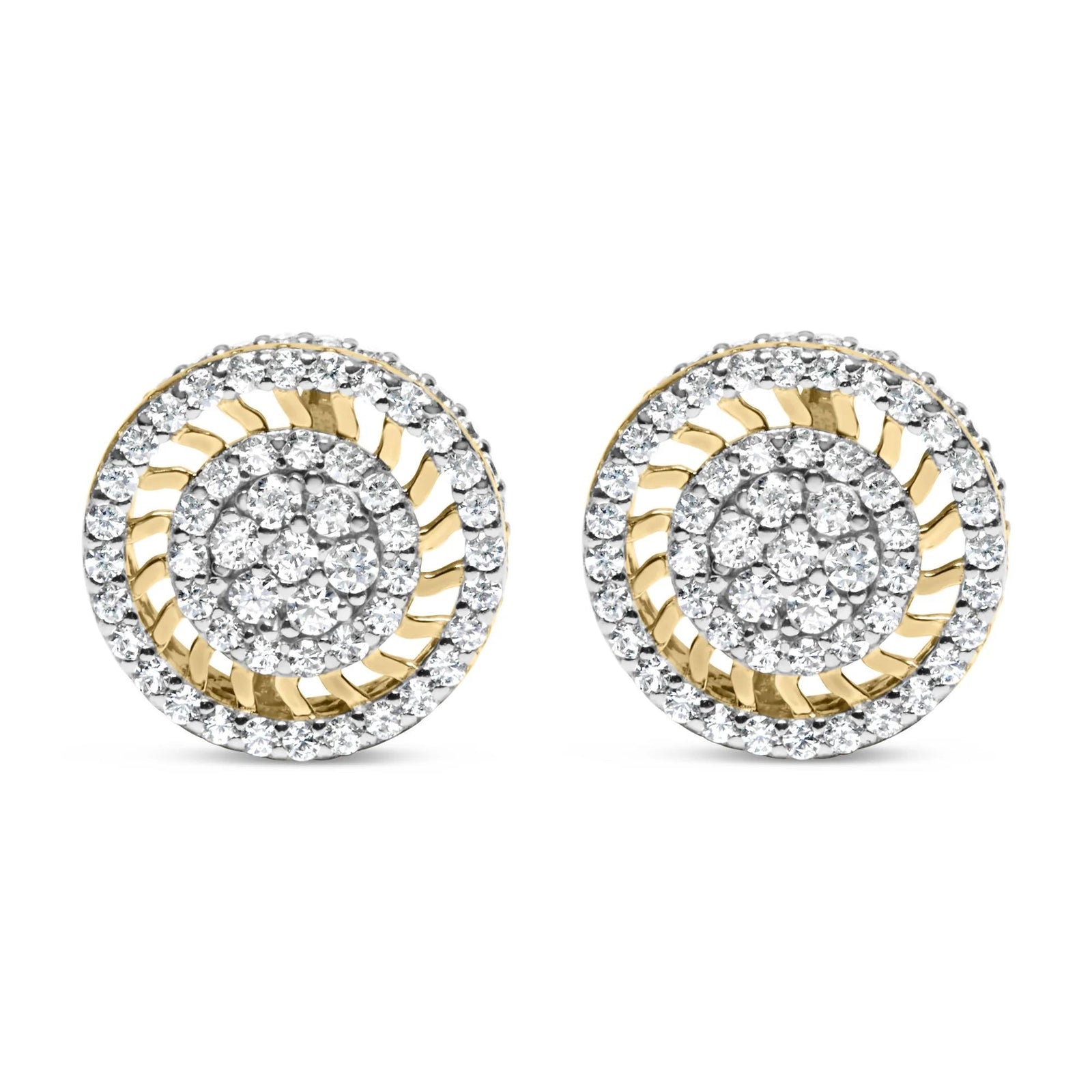 10K Yellow Gold 1.00 Cttw Diamond Halo Radiant Sunburst Stud Earrings (I - J Color, I2 - I3 Clarity) - LinkagejewelrydesignLinkagejewelrydesign