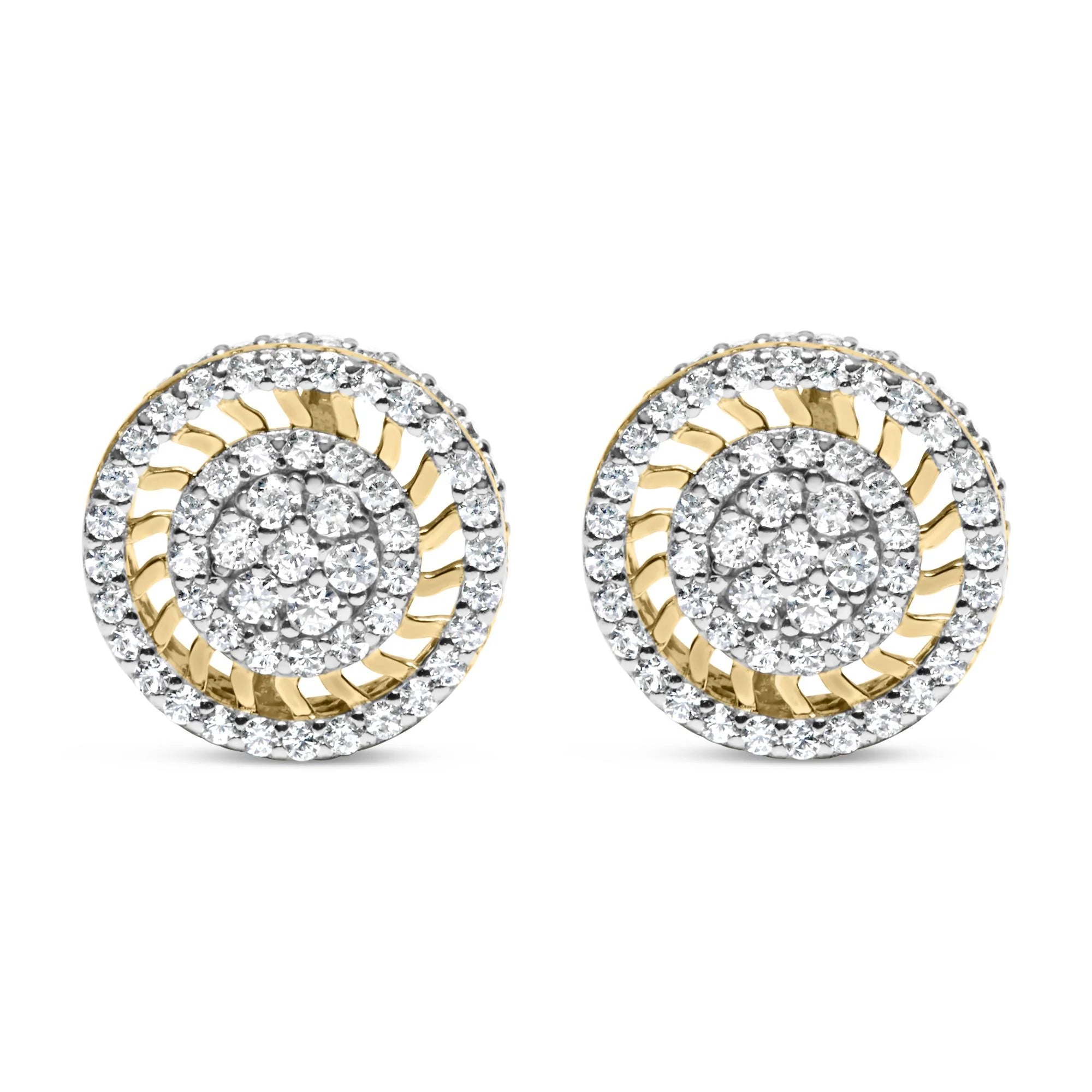 10K Yellow Gold 1.00 Cttw Diamond Halo Radiant Sunburst Stud Earrings (I - J Color, I2 - I3 Clarity) - LinkagejewelrydesignLinkagejewelrydesign