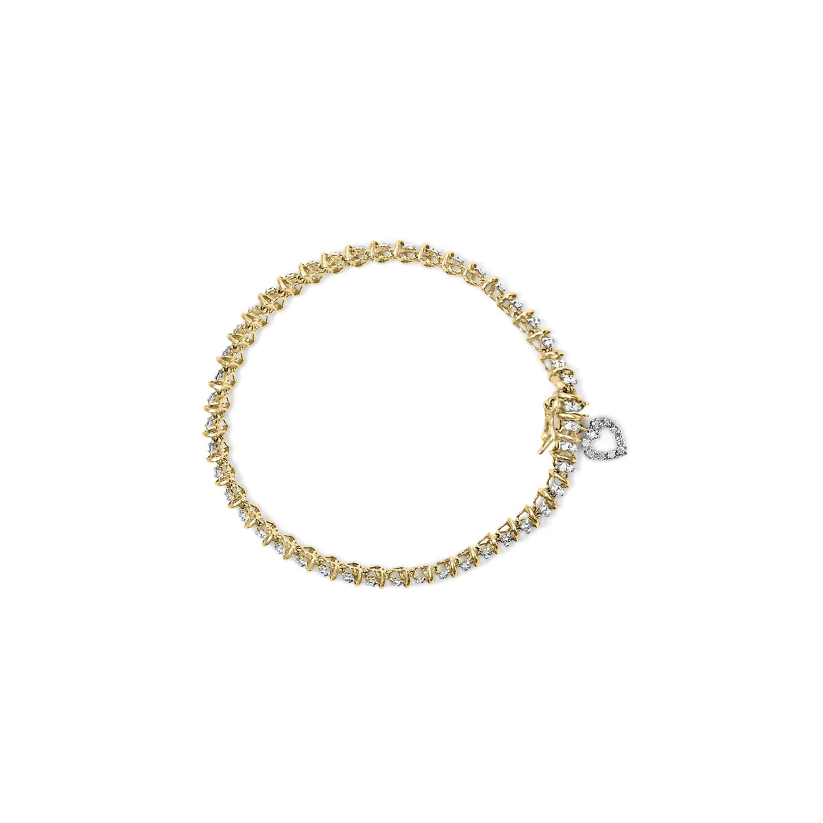 10K Yellow Gold 1.00 Cttw Diamond Spiral Link 7" Bracelet with Heart Charm (H - I Color, I3 Clarity) - LinkagejewelrydesignLinkagejewelrydesign