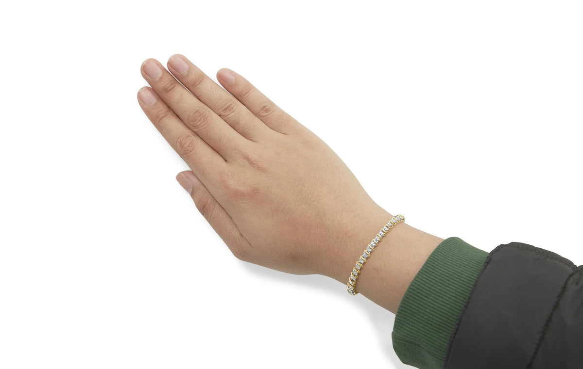 10K Yellow Gold 1.00 Cttw Diamond Spiral Link 7" Bracelet with Heart Charm (H - I Color, I3 Clarity) - LinkagejewelrydesignLinkagejewelrydesign